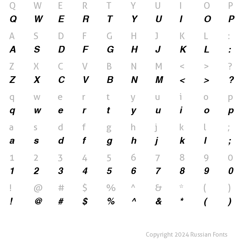 Character Map of AG_Helvetica Bold Italic