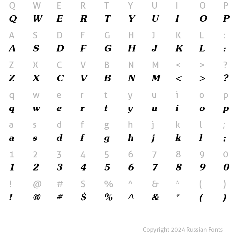 Character Map of AG_Souvenir Bold Italic