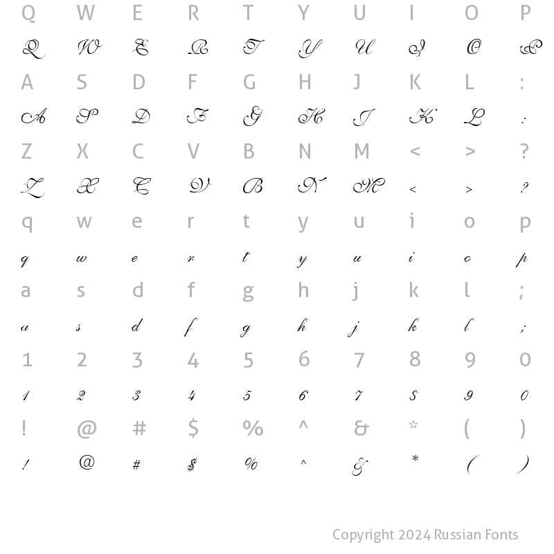 Character Map of Allegretto Script Two Regular