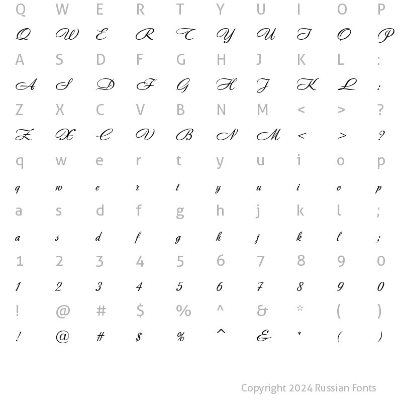 Character Map of Andantino script Regular