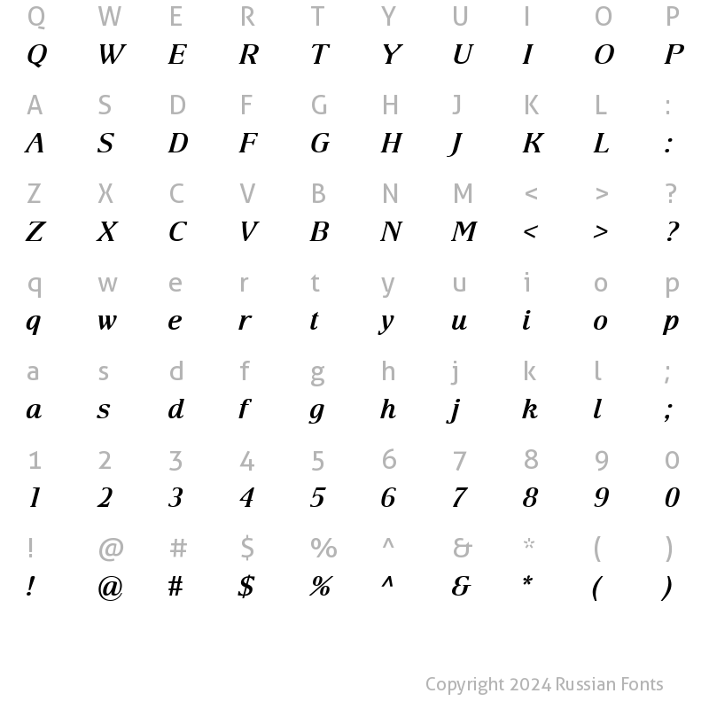 Character Map of Arian AMU Serif Bold Italic