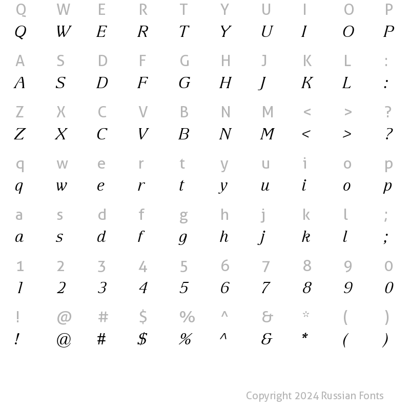 Character Map of Arian AMU Serif Italic