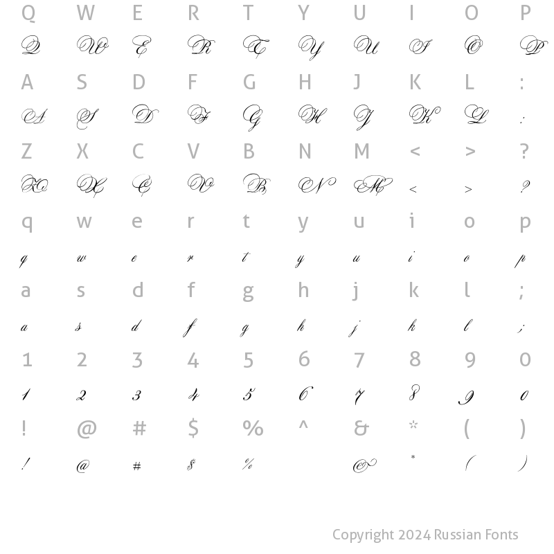 Character Map of Aurora Script Regular