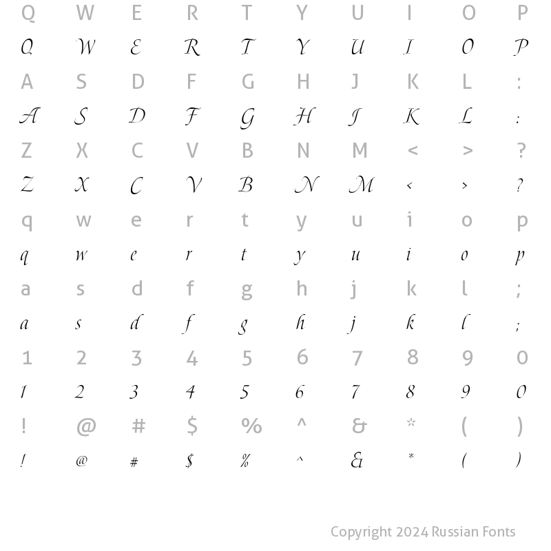 Character Map of Bolero script Regular