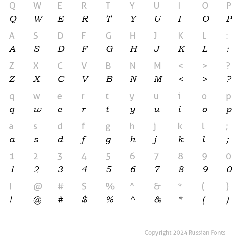 Character Map of Bookman Old Style Cyr Italic