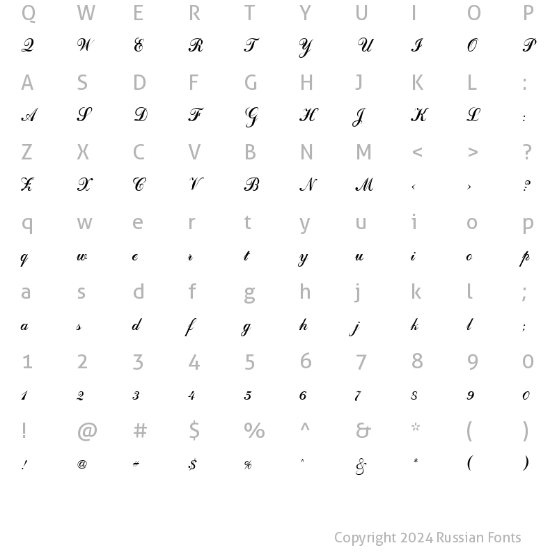 Character Map of Calligraph Regular