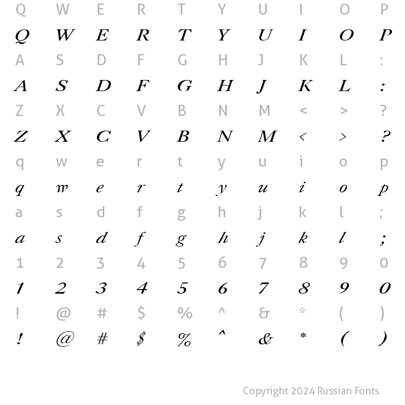 Character Map of Caslon Italic