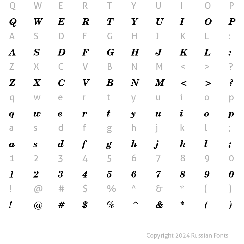Character Map of CentSchbook WGL4 BT Bold Italic