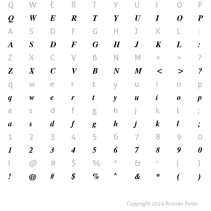 Character Map of CG Times Cyr Bold Italic