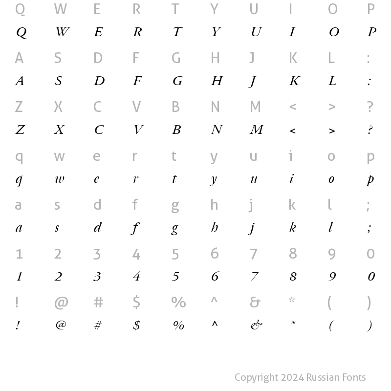 Character Map of CyrillicGaramond Italic