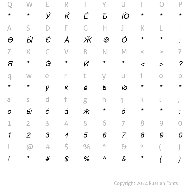 Character Map of CyrillicSans Oblique