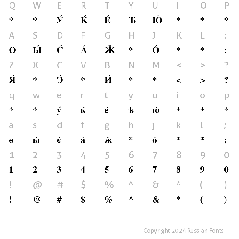 Character Map of CyrillicSerif Bold