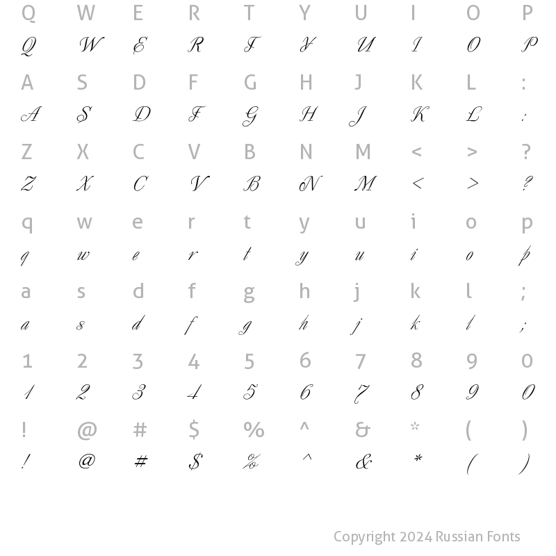 Character Map of Decor Italic
