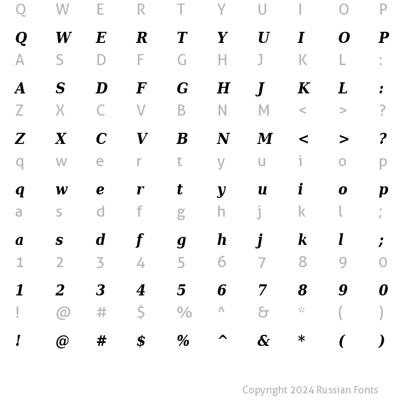Character Map of DejaVu Serif Condensed Bold Italic
