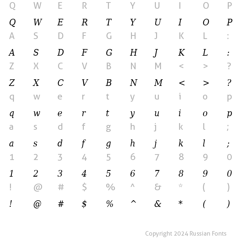 Character Map of DejaVu Serif Condensed Italic