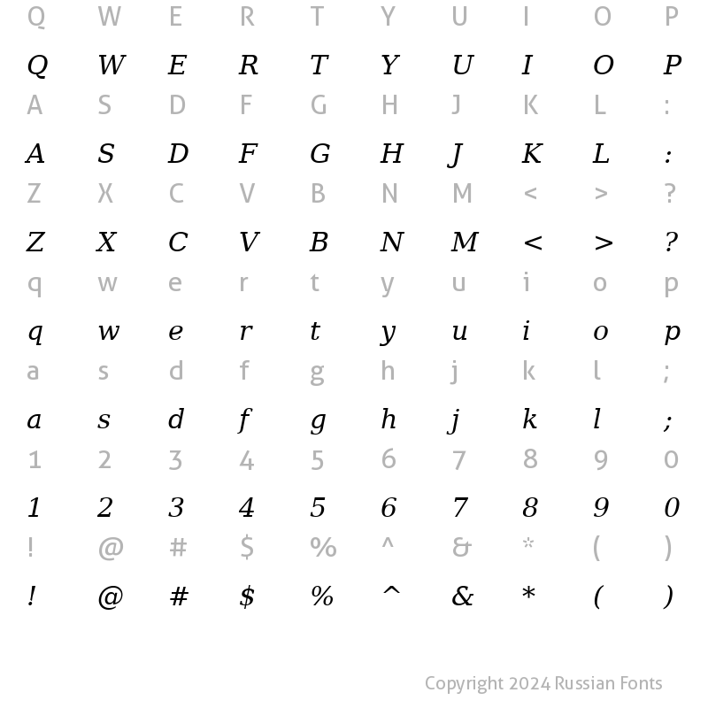 Character Map of DejaVu Serif Italic