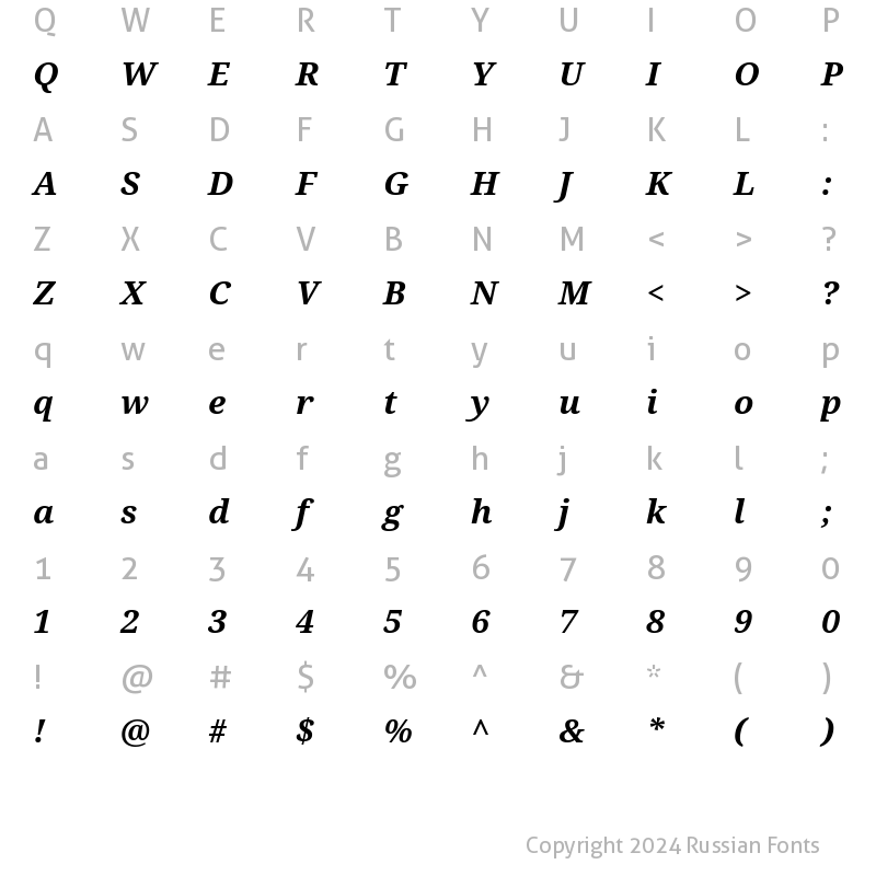 Character Map of Droid Serif Bold Italic