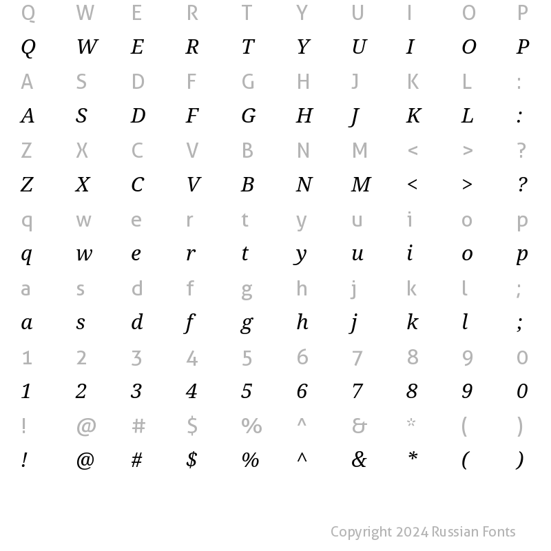 Character Map of Droid Serif Italic