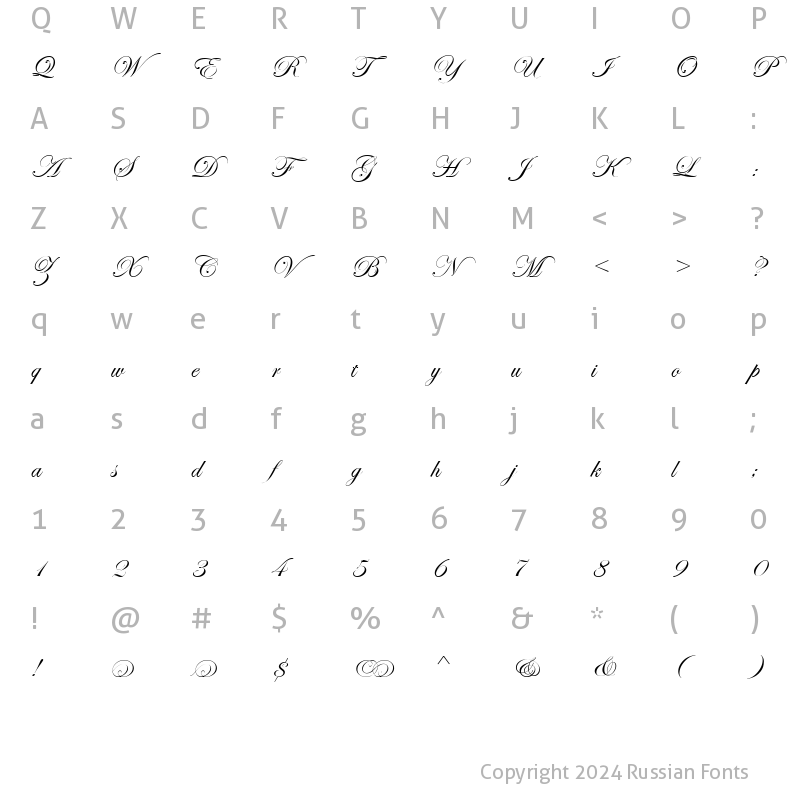 Character Map of Esenin script Two Regular