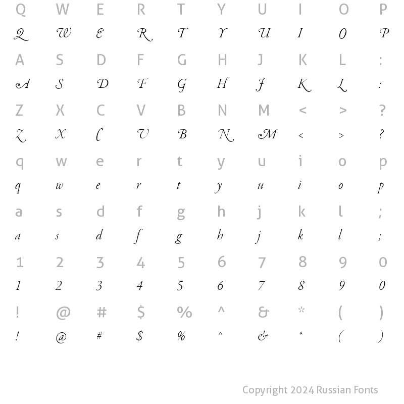 Character Map of Garamond Swash Italic