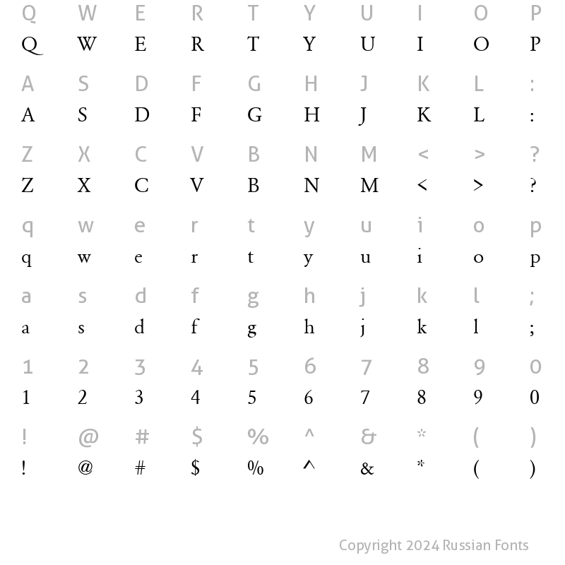 Character Map of Garamond_A.Z_PS Normal