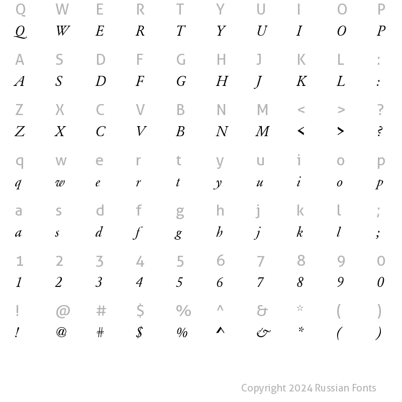 Character Map of Garamond_A.Z_PS Normal-Italic