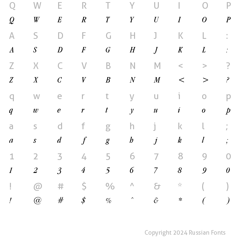 Character Map of Garamondcond Light Italic