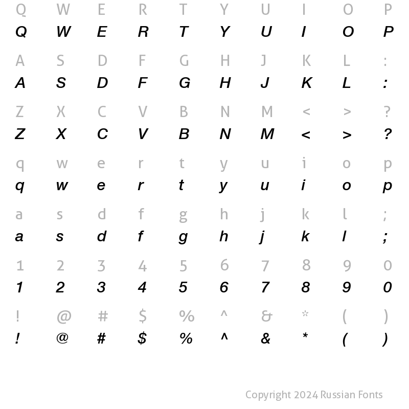 Character Map of HelveticaNeueCyr Medium Italic