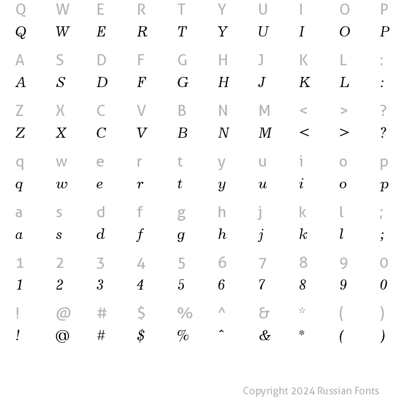 Character Map of Journal Italic Cyrillic