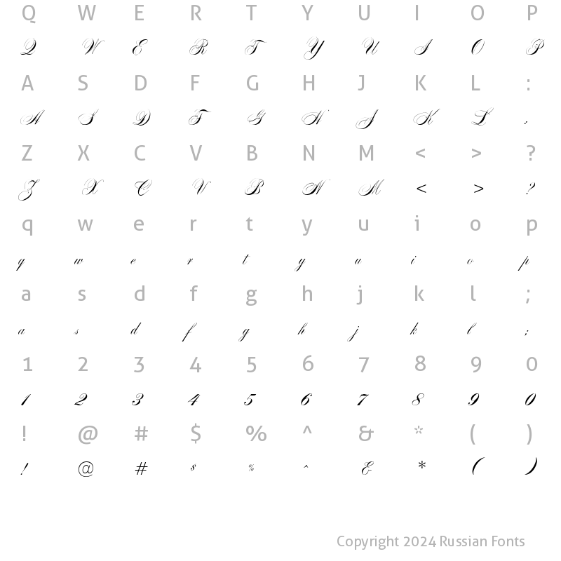 Character Map of Markiz de Sad script Regular