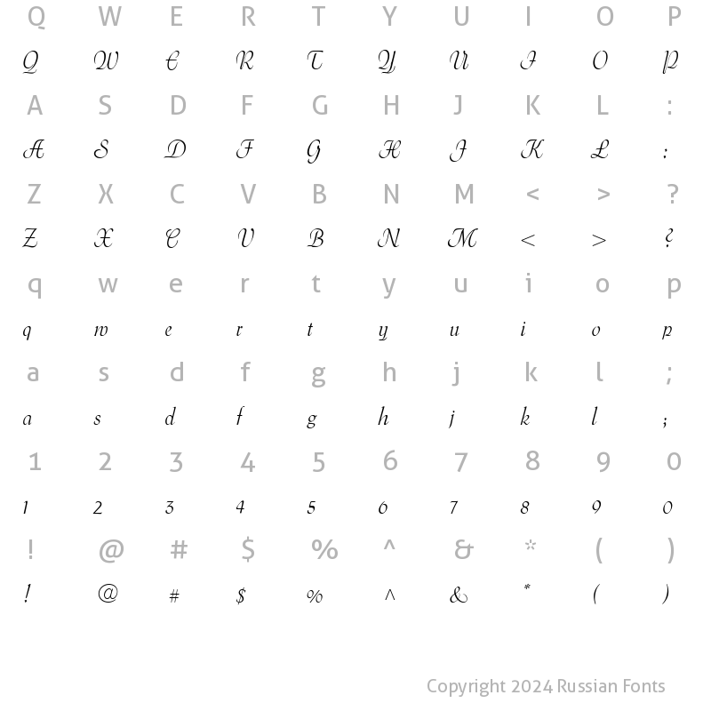 Character Map of Menuet script Regular
