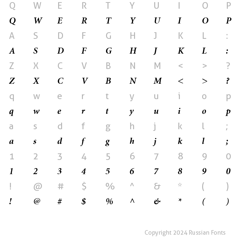 Character Map of Minion Cyrillic Bold Italic