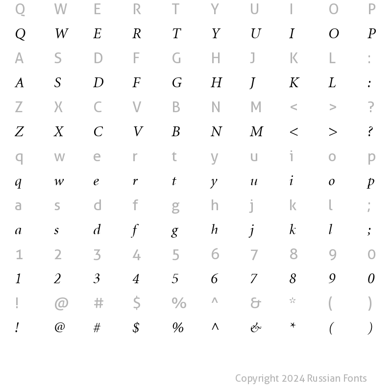 Character Map of Minion Cyrillic Italic