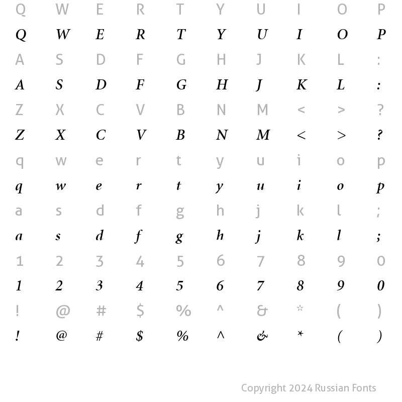 Character Map of Minion Cyrillic Semibold Italic