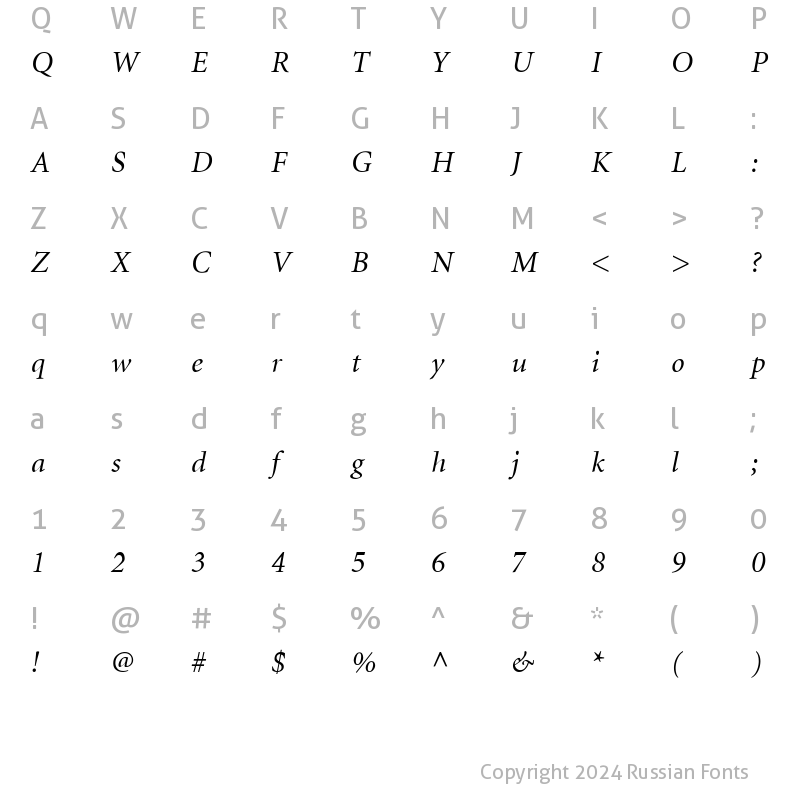 Character Map of Minion Italic