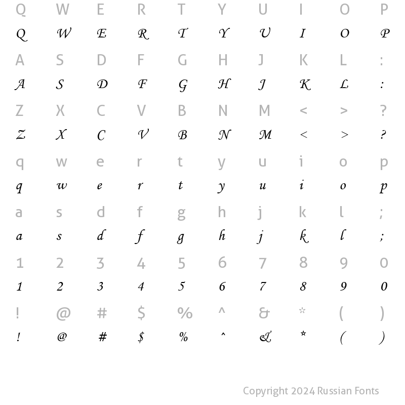 Character Map of Monotype Corsiva Regular
