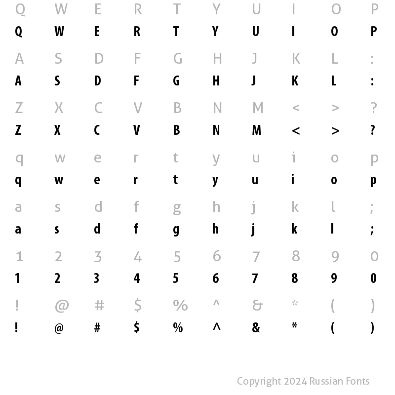 Character Map of Myriad Pro Bold Condensed