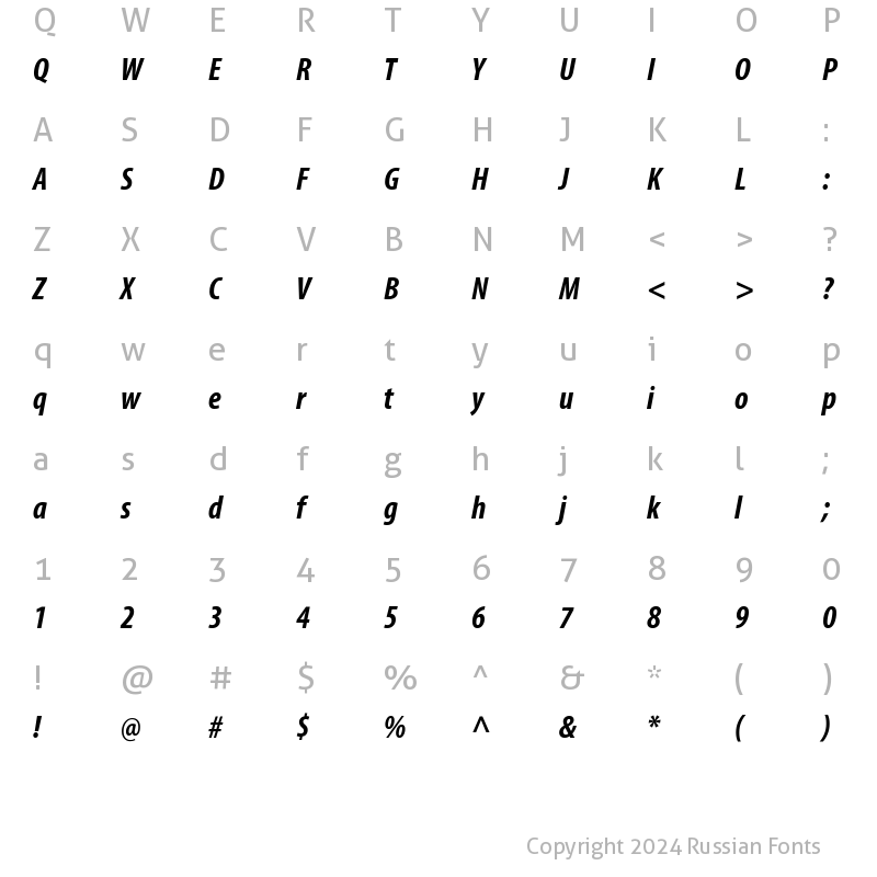 Character Map of Myriad Pro Bold Condensed Italic