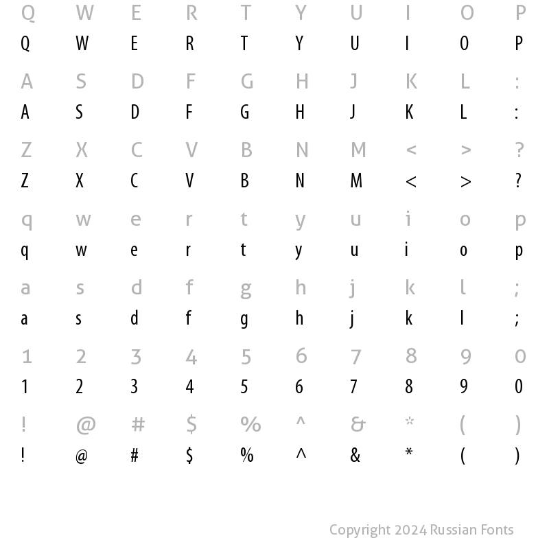 Character Map of Myriad Pro Condensed