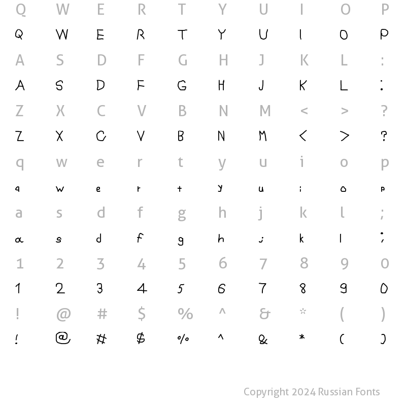Character Map of normal font Regular