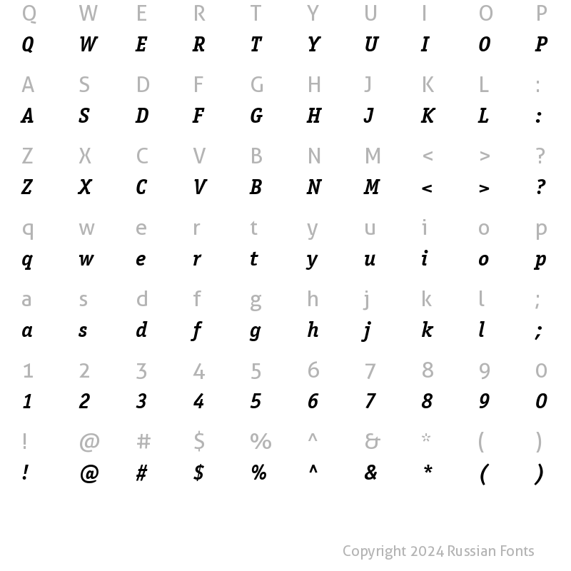 Character Map of Officina Serif Bold Italic