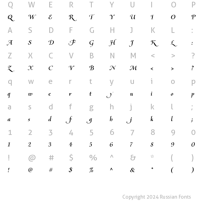Character Map of Olietta script BoldItalic