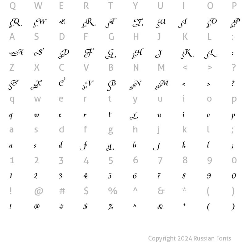 Character Map of Olietta script-Poesia BoldItalic