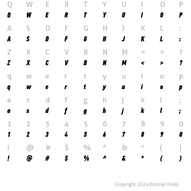 Character Map of PF Din Text Comp Pro Extra Black Italic