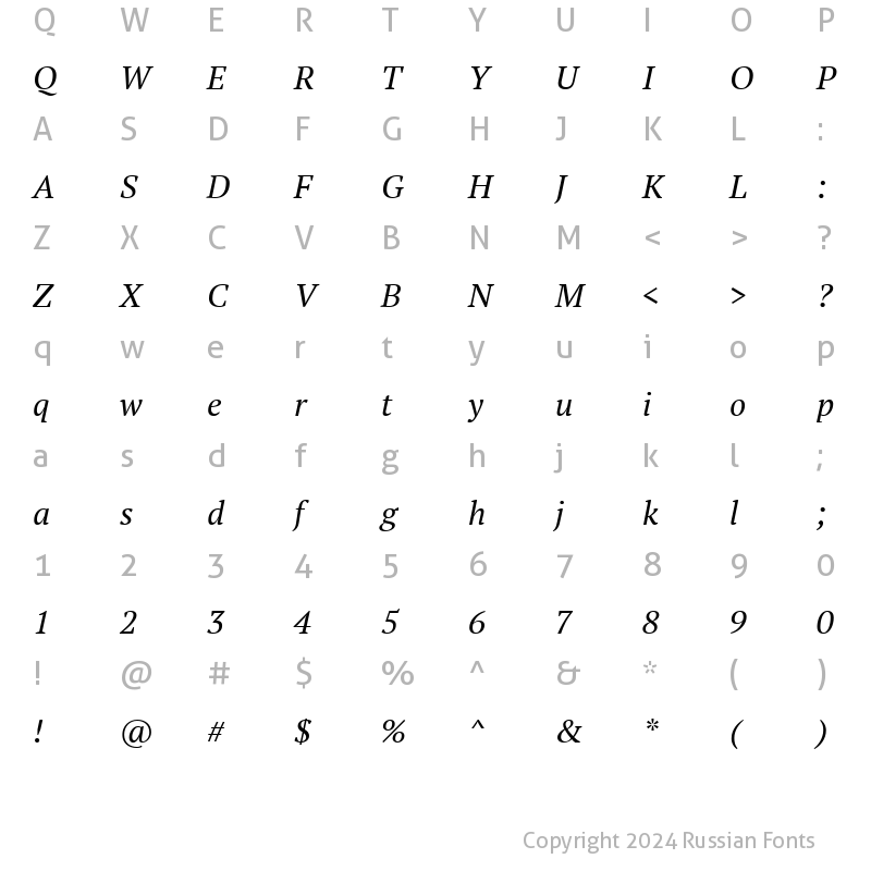 Character Map of PT Serif Italic