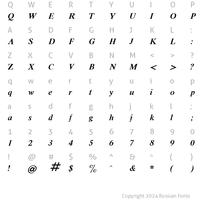 Character Map of Respect Bold Italic