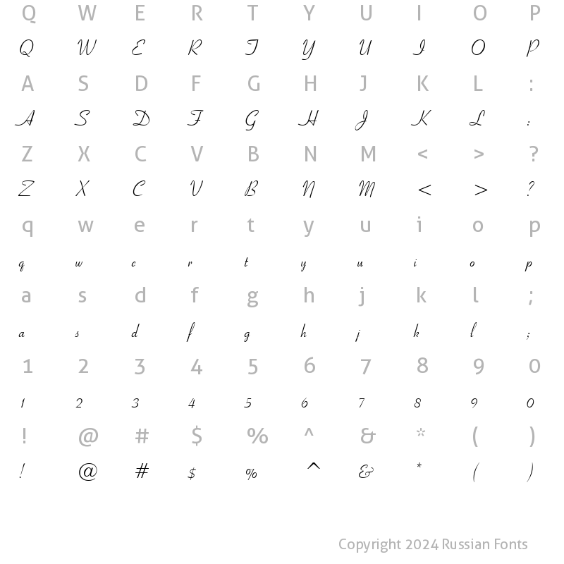 Character Map of Ribbon script Regular