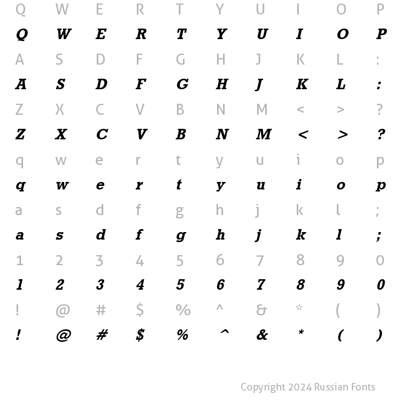 Character Map of Rodeo Bold Italic