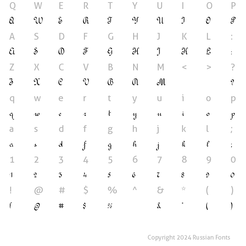 Character Map of Rondo Calligraphic Regular