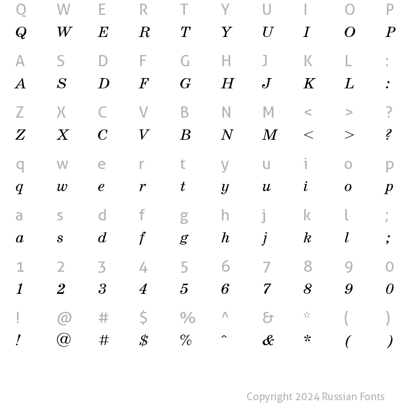 Character Map of SchoolBook Italic Cyrillic